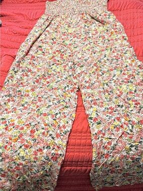 Floral Wide-Leg Jumpsuit with Smocked Waist - Pink Multi